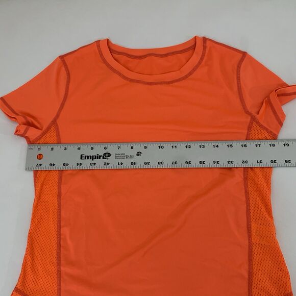 NWOT Athletic Shirt Stretch Mesh Women L  8/10 Bright Orange Workout Running Gym - Picture 3 of 6